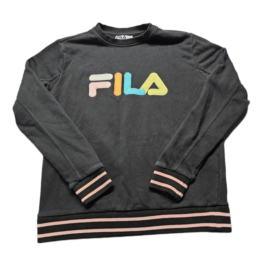Fila Sweatshirt Womens M Black Spell Out Logo Crew Neck Long Sleeve Pullover